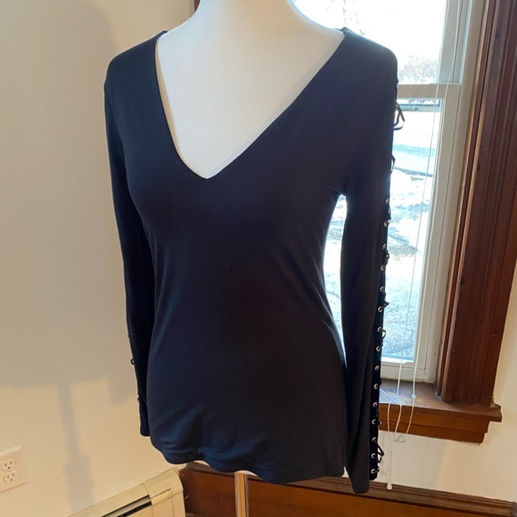 Lace up Sleeves Express size small black top - Picture 2 of 7